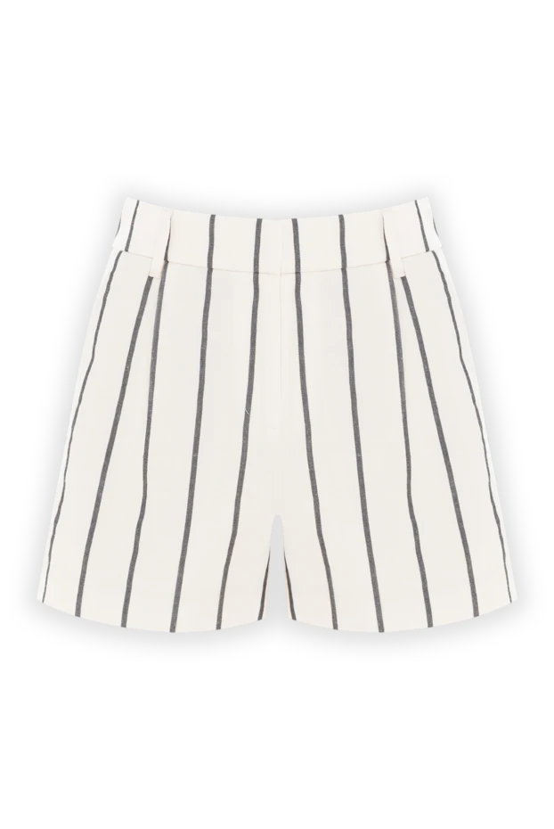 Striped Women's Cotton Linen Shorts White With Logo - photo 1