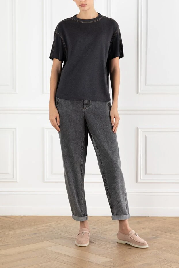 Brunello Cucinelli gray cotton banana jeans for women 188312 - photo 2