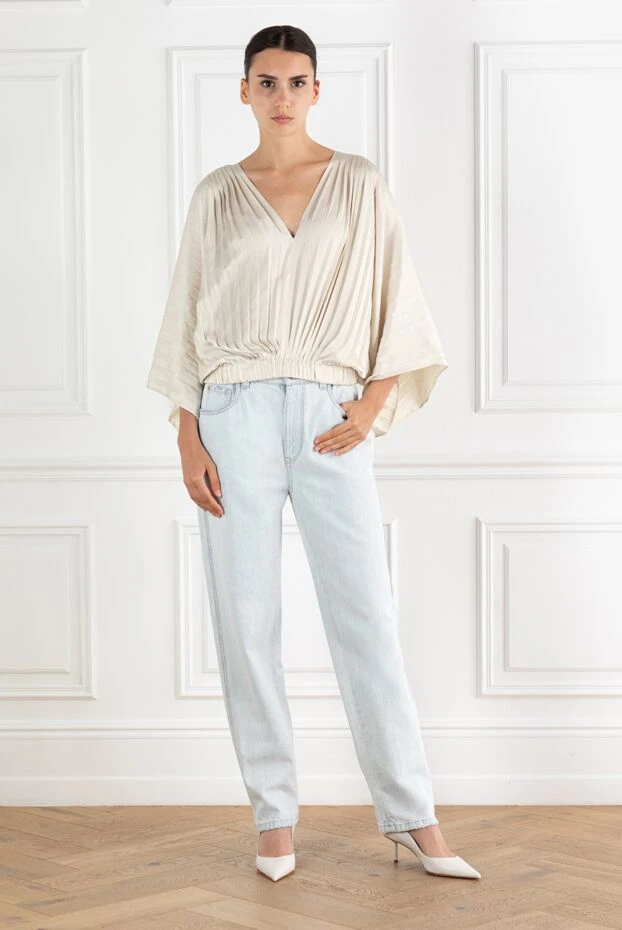 Brunello Cucinelli light blue women's cotton jeans with monile chain 188316 - photo 2