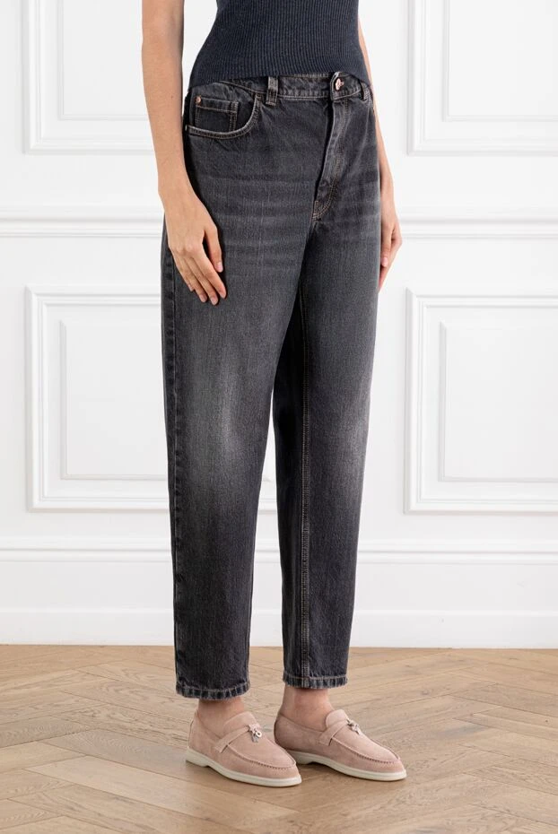 Brunello Cucinelli women's gray distressed cotton jeans 188321 - photo 3