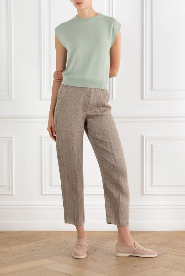 Brunello Cucinelli women's linen herringbone trousers beige 188325 - photo 2