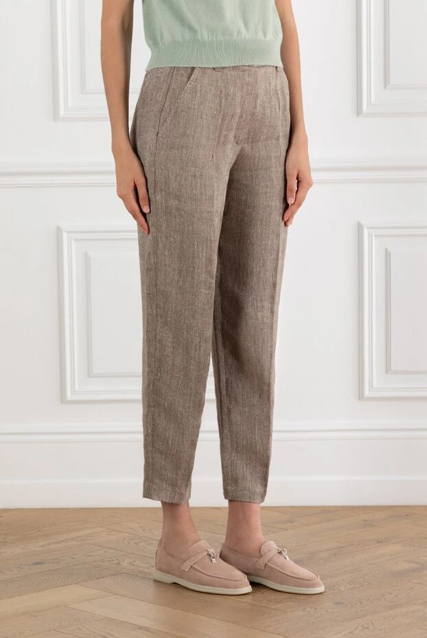 Brunello Cucinelli women's linen herringbone trousers beige 188325 - photo 3