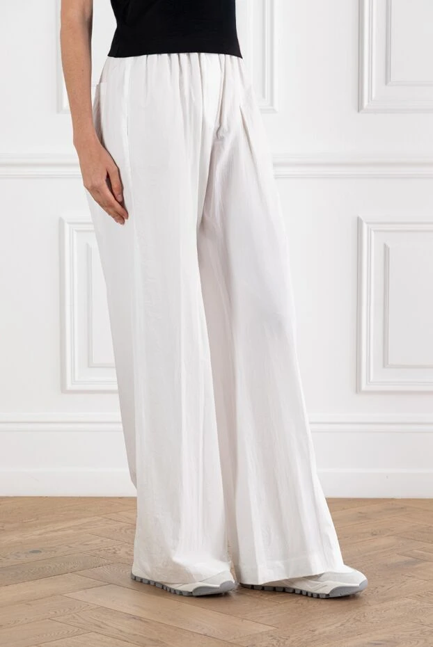 Brunello Cucinelli white cotton women's trousers with tucks 188326 - photo 3