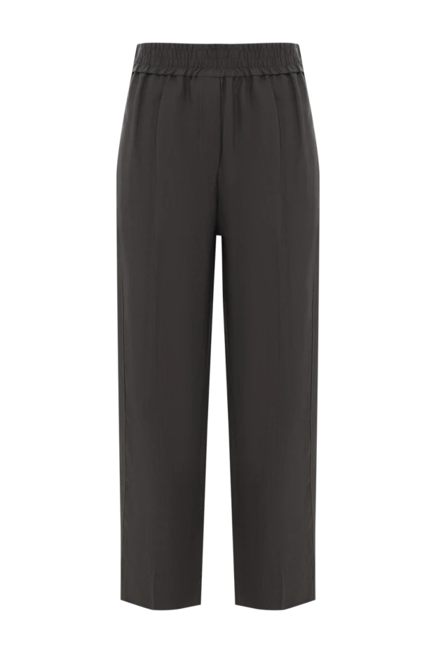 Brown women's trousers with elastic waistband and tucks - photo 1
