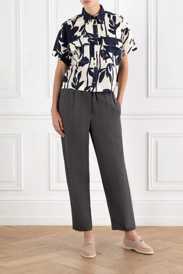 Brunello Cucinelli brown women's trousers with elastic waistband and tucks 188327 - photo 2