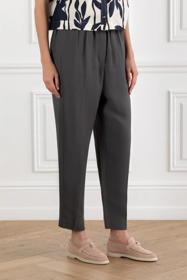 Brunello Cucinelli brown women's trousers with elastic waistband and tucks 188327 - photo 3