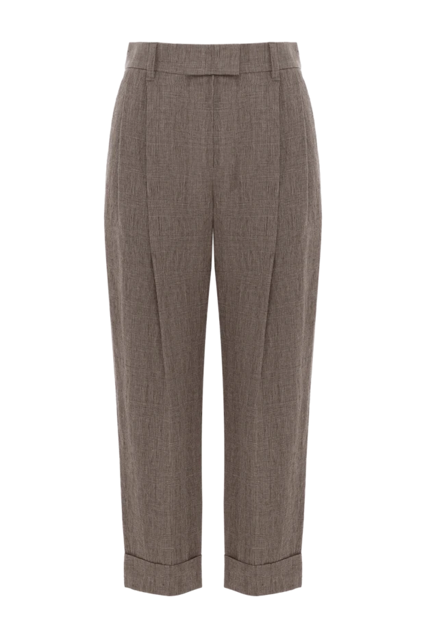 Свободные коричневые брюки с защипами и манжетами женские - фото 1