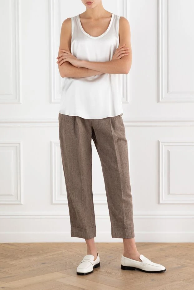 Brunello Cucinelli women's loose brown trousers with pleats and cuffs 188335 - photo 2