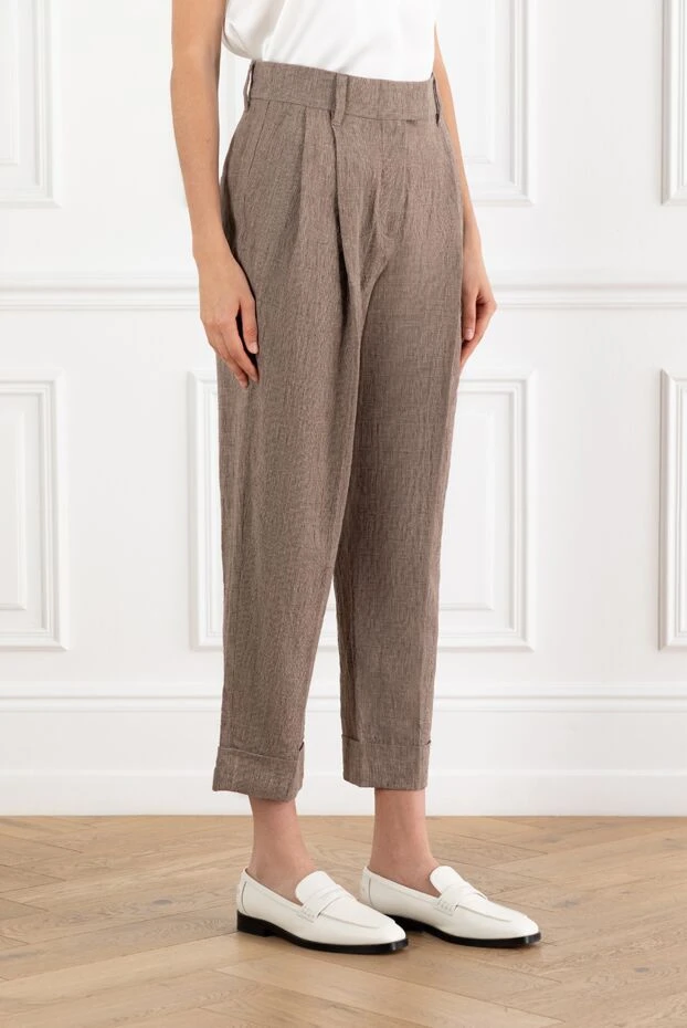 Brunello Cucinelli women's loose brown trousers with pleats and cuffs 188335 - photo 3