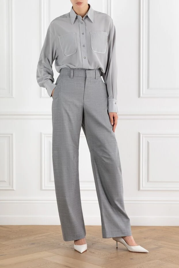 Brunello Cucinelli широкие серые брюки из шерсти женские 188336 - фото 2