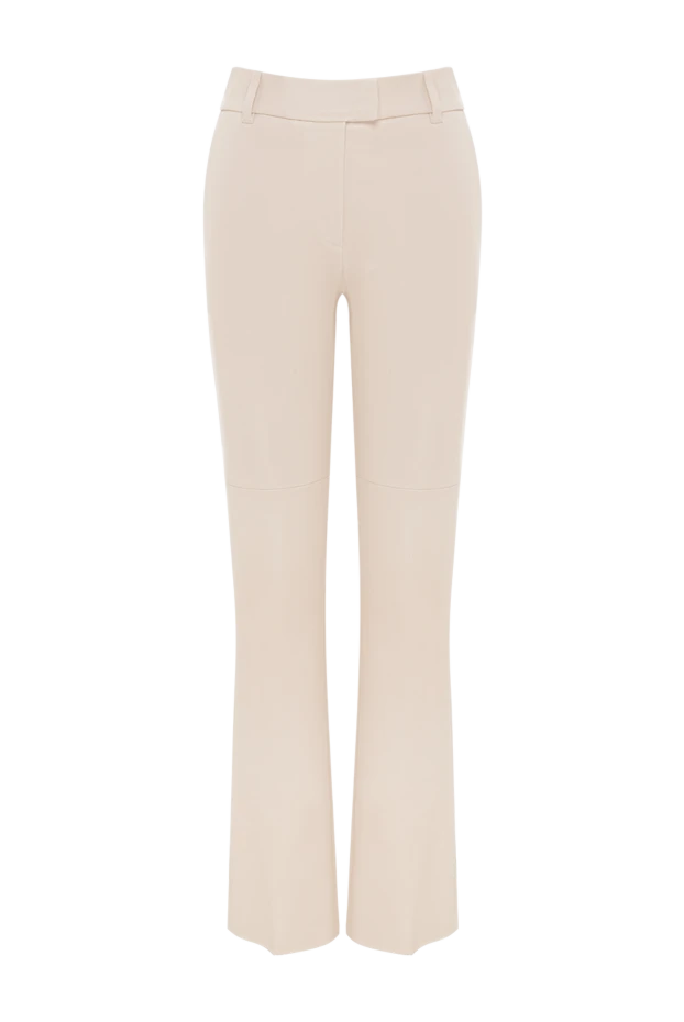 Women's leather flared trousers beige - photo 1