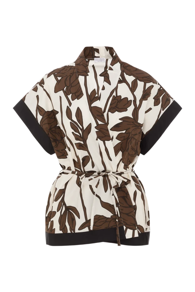 Женская коричневая блуза с принтом из поплина - фото 1