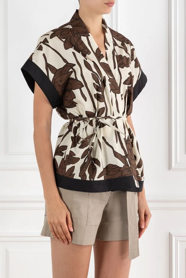 Brunello Cucinelli women's brown poplin print blouse 188340 - photo 3