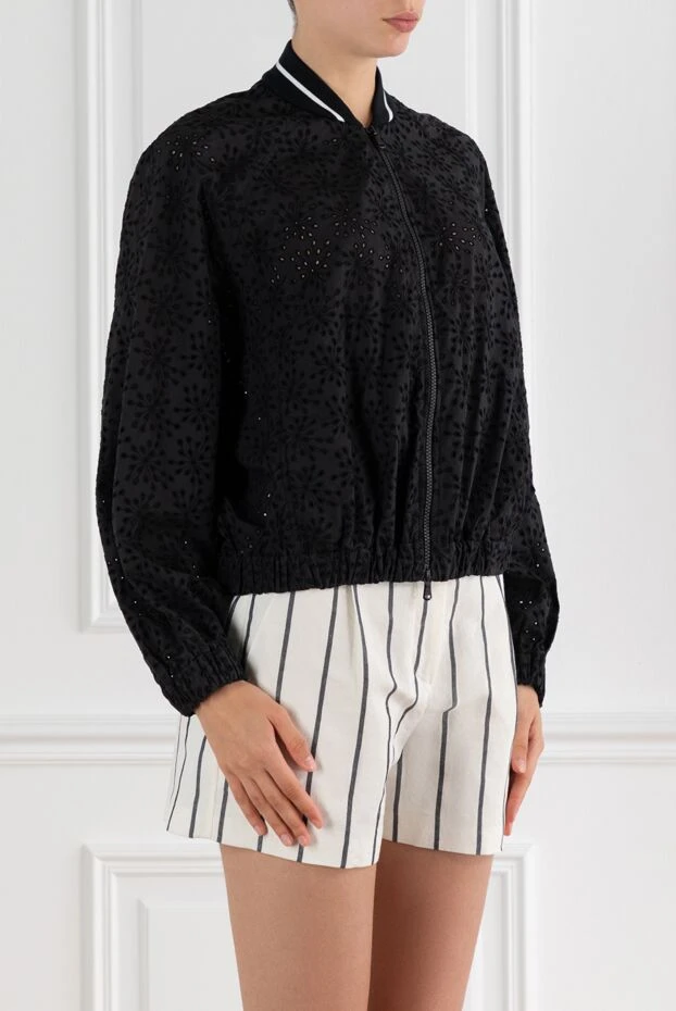 Brunello Cucinelli black cotton bomber jacket broderie anglaise women's 188342 - photo 3