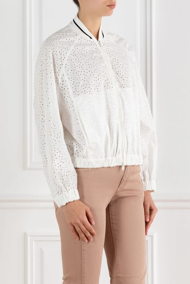 Brunello Cucinelli broderie anglaise women's white cotton bomber jacket 188343 - photo 3