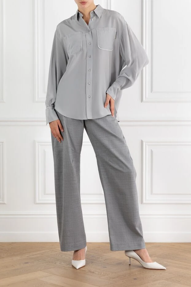 Brunello Cucinelli silk crepe de chine shirt with monil chain grey 188344 - photo 2