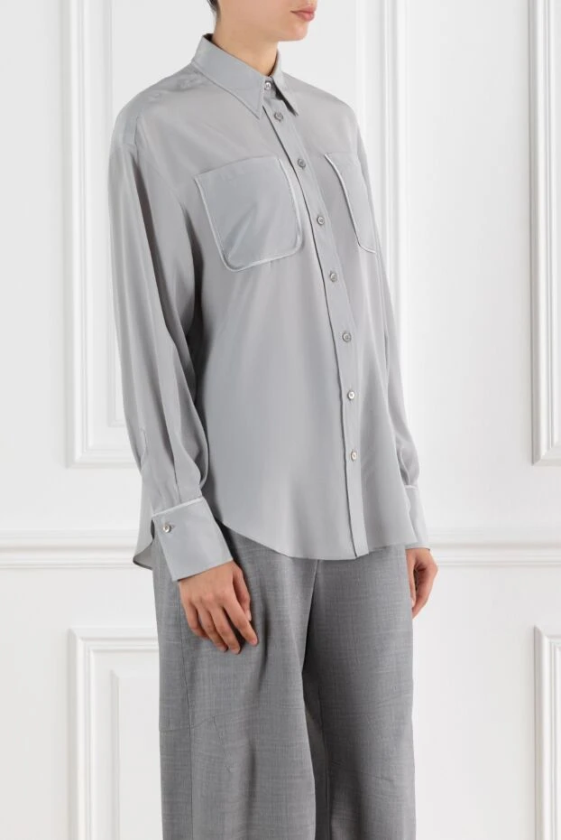 Brunello Cucinelli silk crepe de chine shirt with monil chain grey 188344 - photo 3