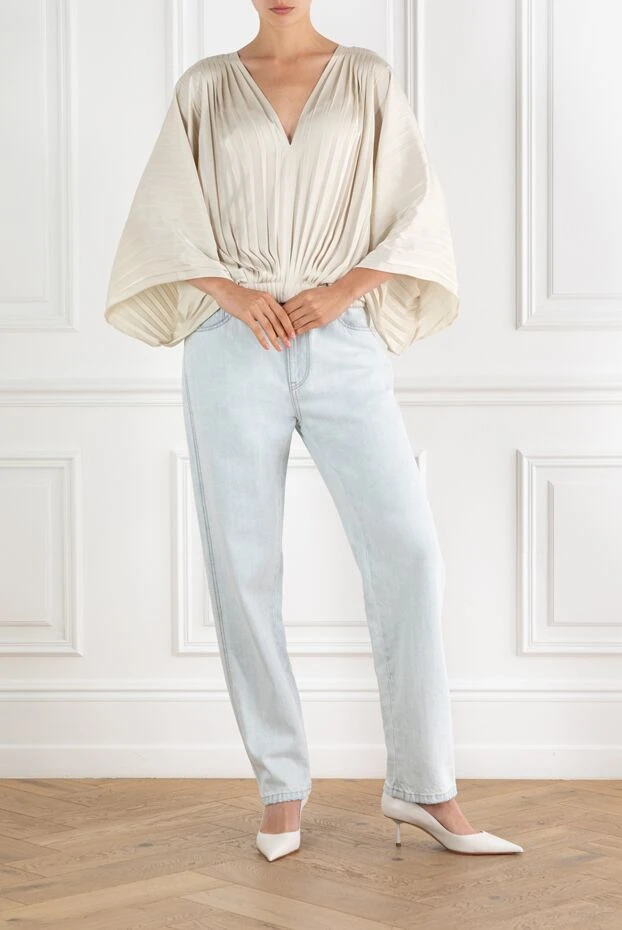 Brunello Cucinelli pleated blouse beige women's with chain monil 188345 - photo 2