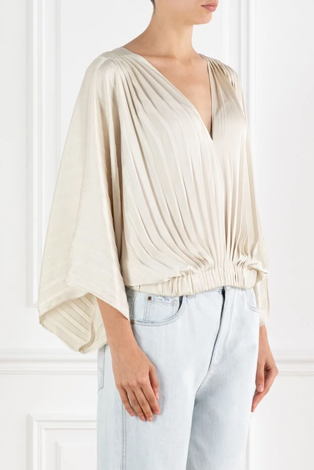 Brunello Cucinelli pleated blouse beige women's with chain monil 188345 - photo 3