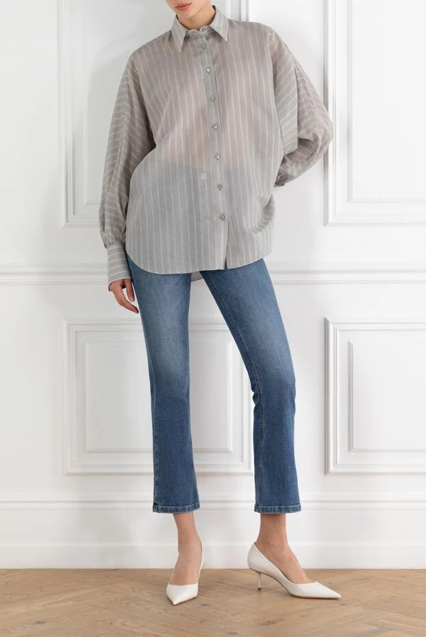 Рубашка в полоску из шелка и хлопка женская - фото 2
