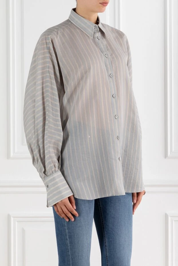 Brunello Cucinelli women's striped silk and cotton shirt 188346 - photo 3