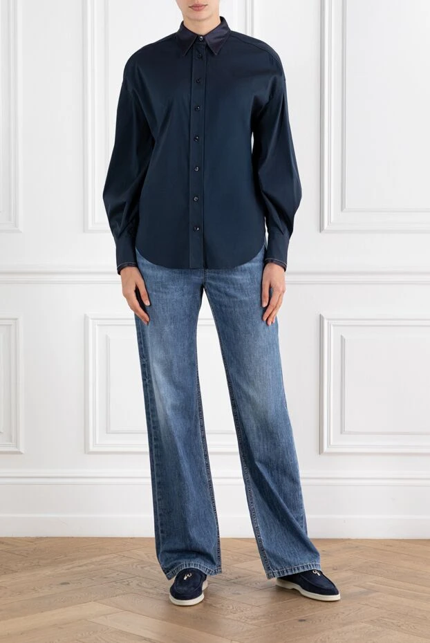 Brunello Cucinelli women's blue shirt with monili chain 188348 - photo 2