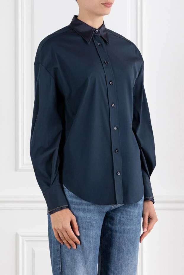 Brunello Cucinelli women's blue shirt with monili chain 188348 - photo 3