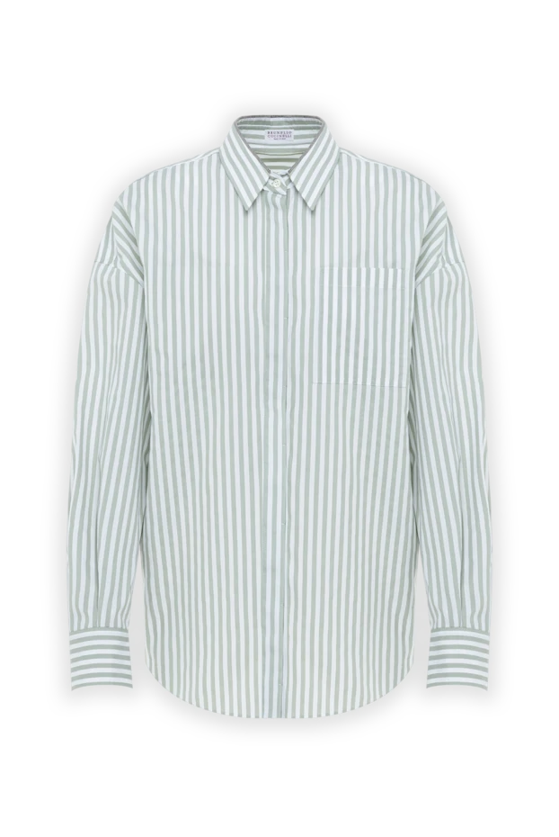 Women's white striped shirt made of cotton and silk - photo 1