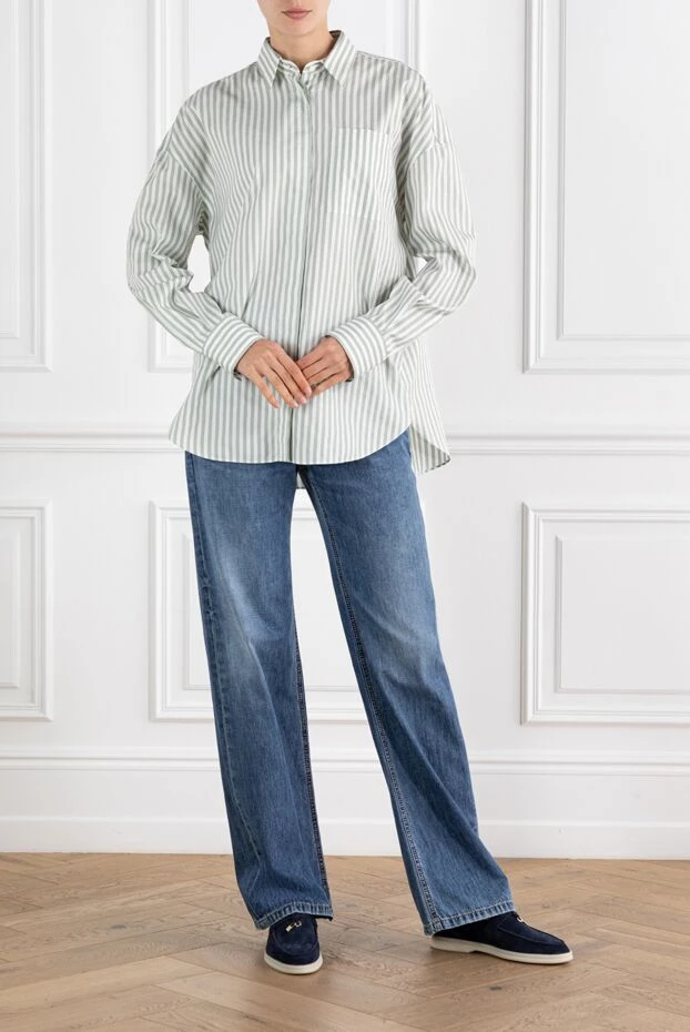 Brunello Cucinelli women's white striped shirt made of cotton and silk 188350 - photo 2