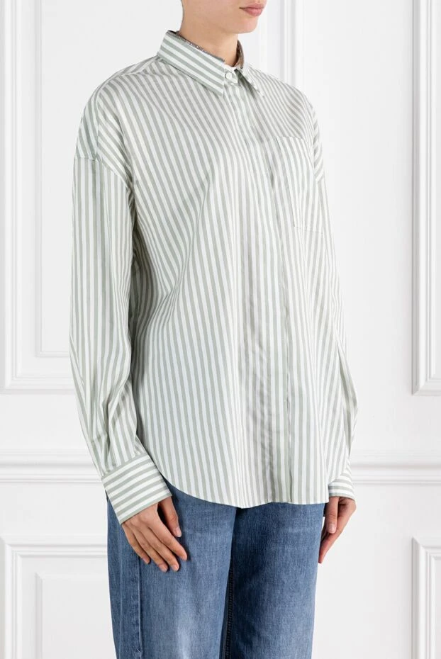 Brunello Cucinelli women's white striped shirt made of cotton and silk 188350 - photo 3