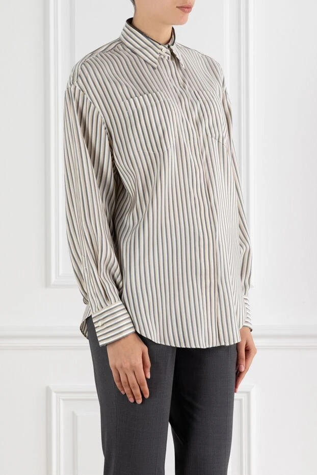 Brunello Cucinelli women's silk shirt in gray and beige stripes 188351 - photo 3
