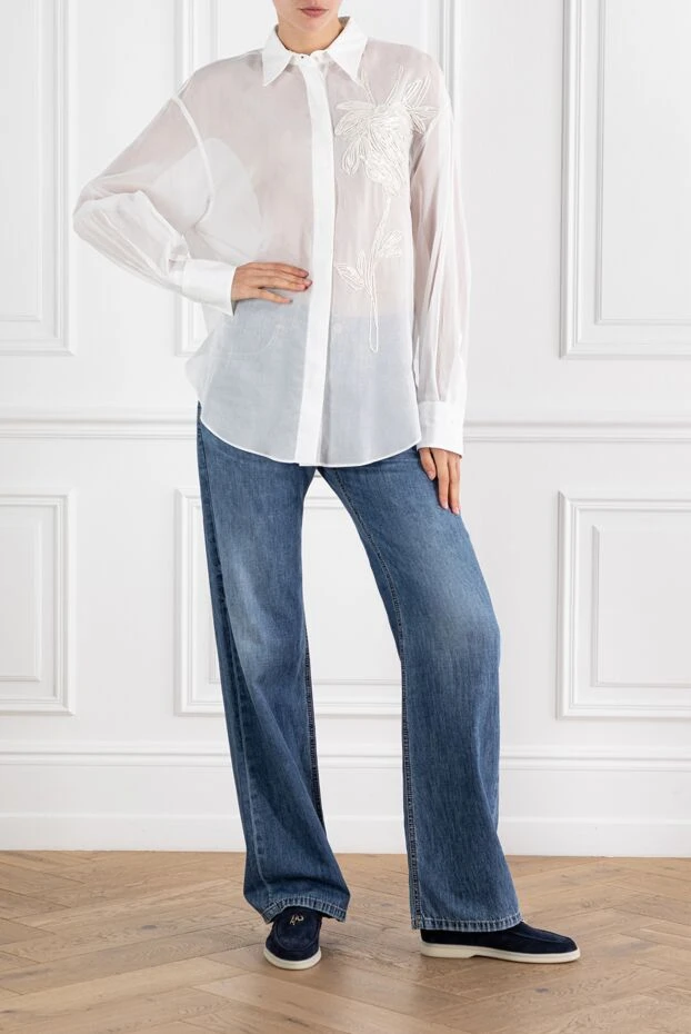 Brunello Cucinelli white translucent blouse with cotton embroidery 188352 - photo 2