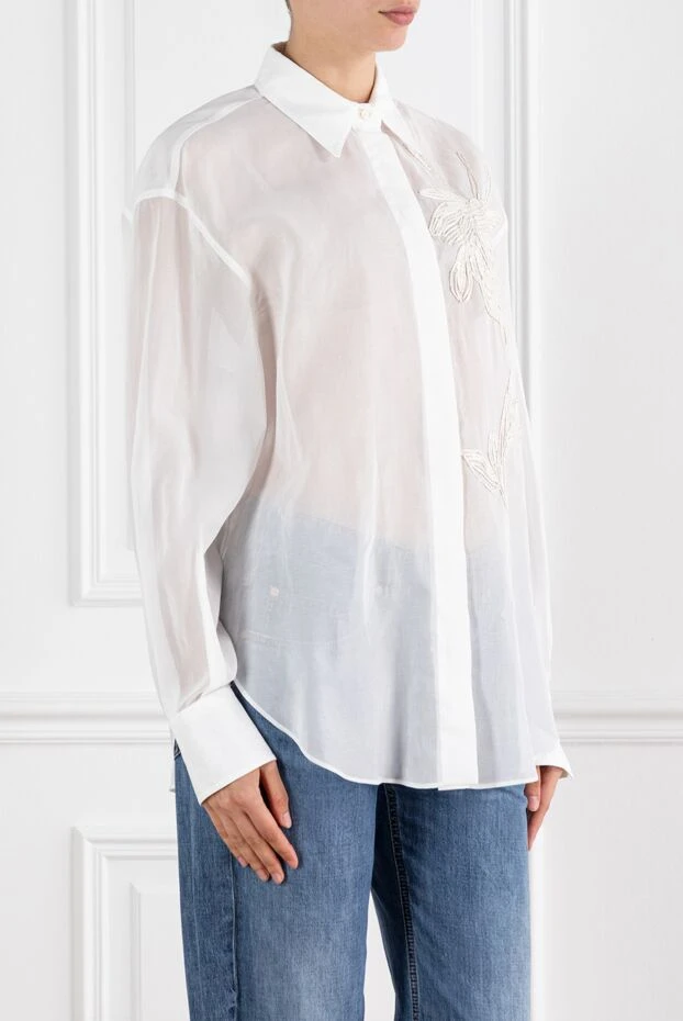 Brunello Cucinelli white translucent blouse with cotton embroidery 188352 - photo 3