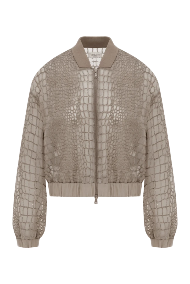 Silk bomber jacket with crocodile embroidery beige - photo 1