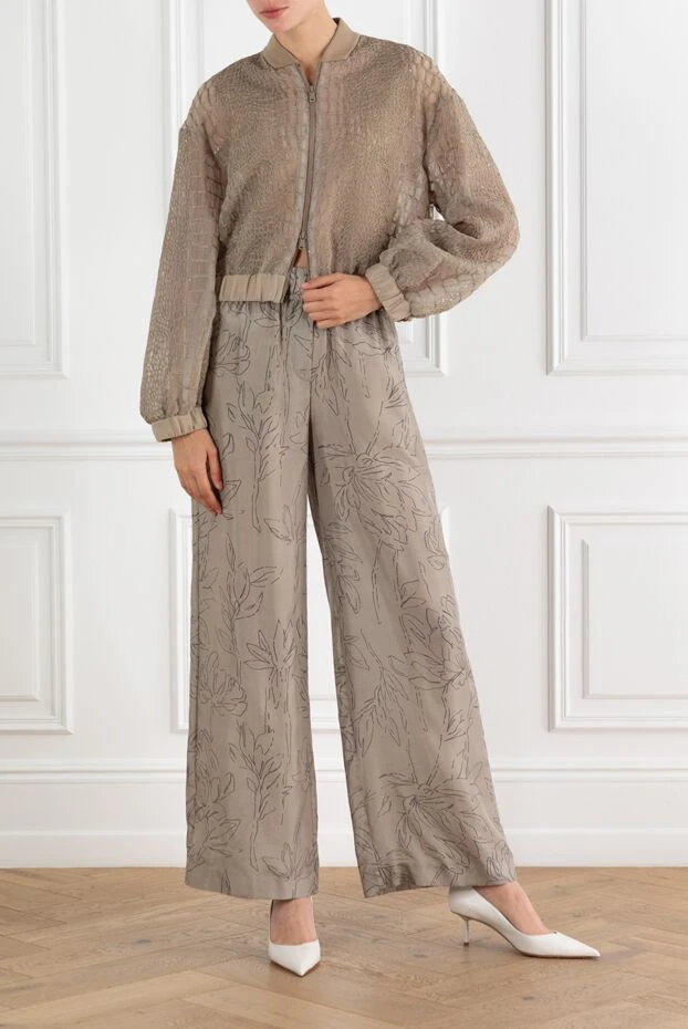 Brunello Cucinelli silk bomber jacket with crocodile embroidery beige 188354 - photo 2