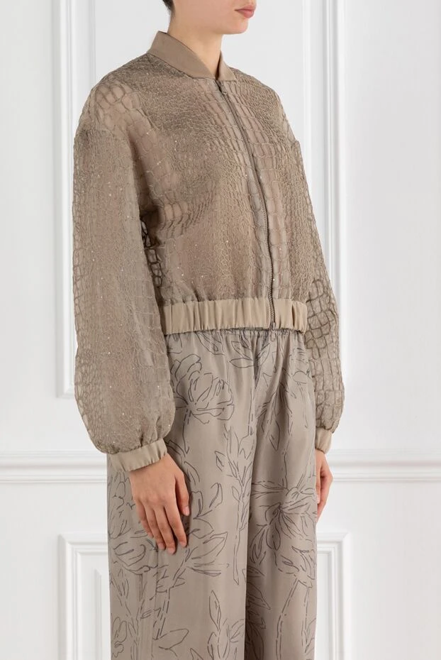 Brunello Cucinelli silk bomber jacket with crocodile embroidery beige 188354 - photo 3