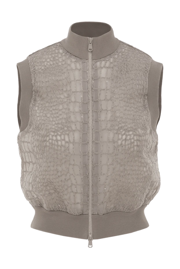 Жилет-бомбер из шелка с вышивкой Paillette под крокодила - фото 1