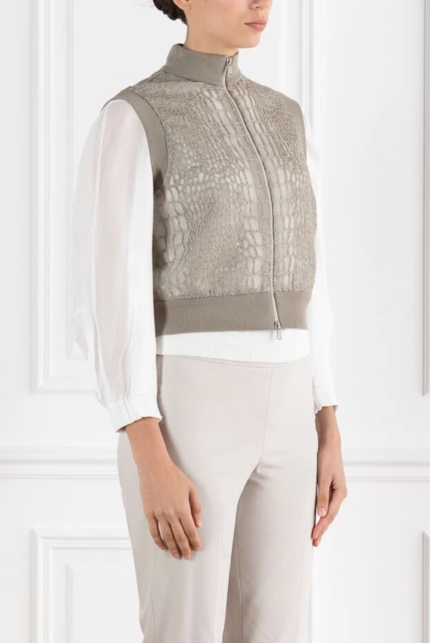 Brunello Cucinelli silk bomber vest with paillette crocodile embroidery 188355 - photo 3