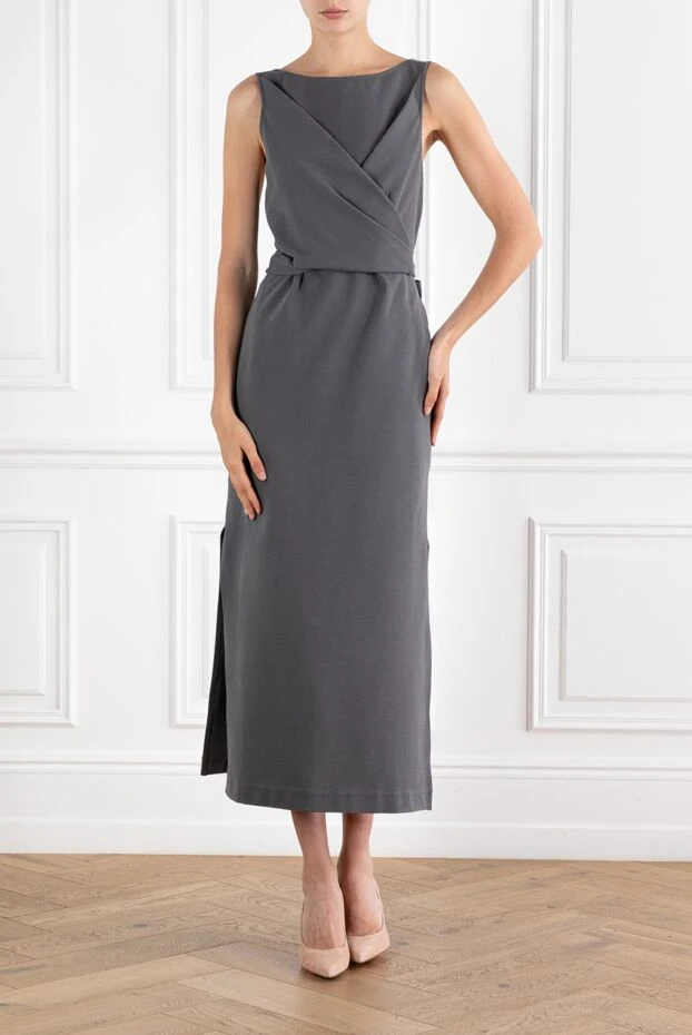 Brunello Cucinelli sleeveless dress with a wrap at the chest made of cotton blend, gray
 188358 - photo 2