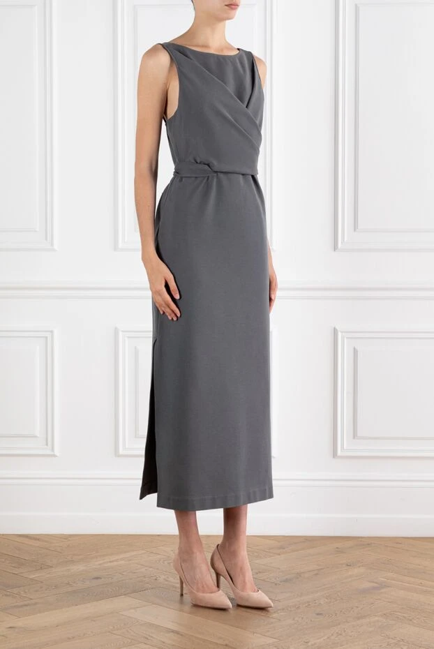 Brunello Cucinelli sleeveless dress with a wrap at the chest made of cotton blend, gray
 188358 - photo 3