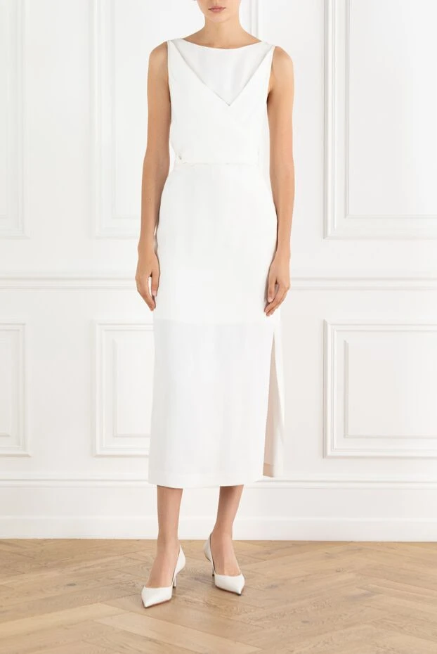 Brunello Cucinelli white viscose and linen sleeveless dress with belt 188359 - photo 2