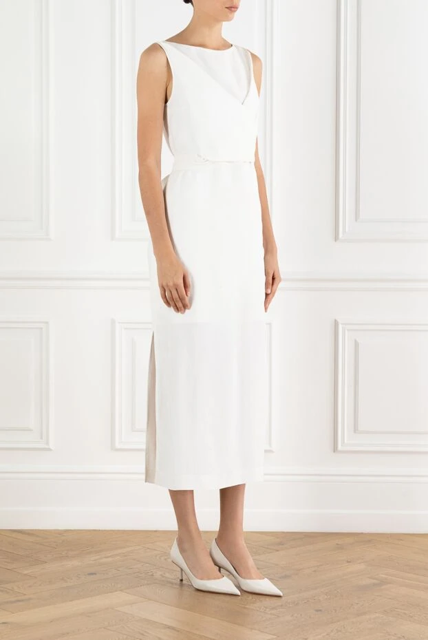 Brunello Cucinelli white viscose and linen sleeveless dress with belt 188359 - photo 3