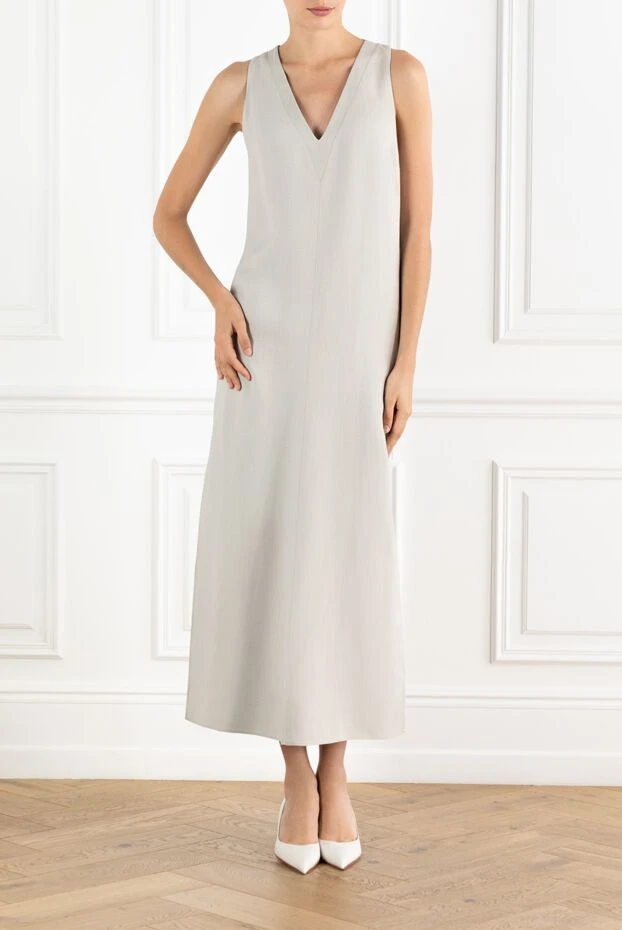 Brunello Cucinelli maxi sleeveless dress with slits made of viscose and linen beige 188361 - photo 2