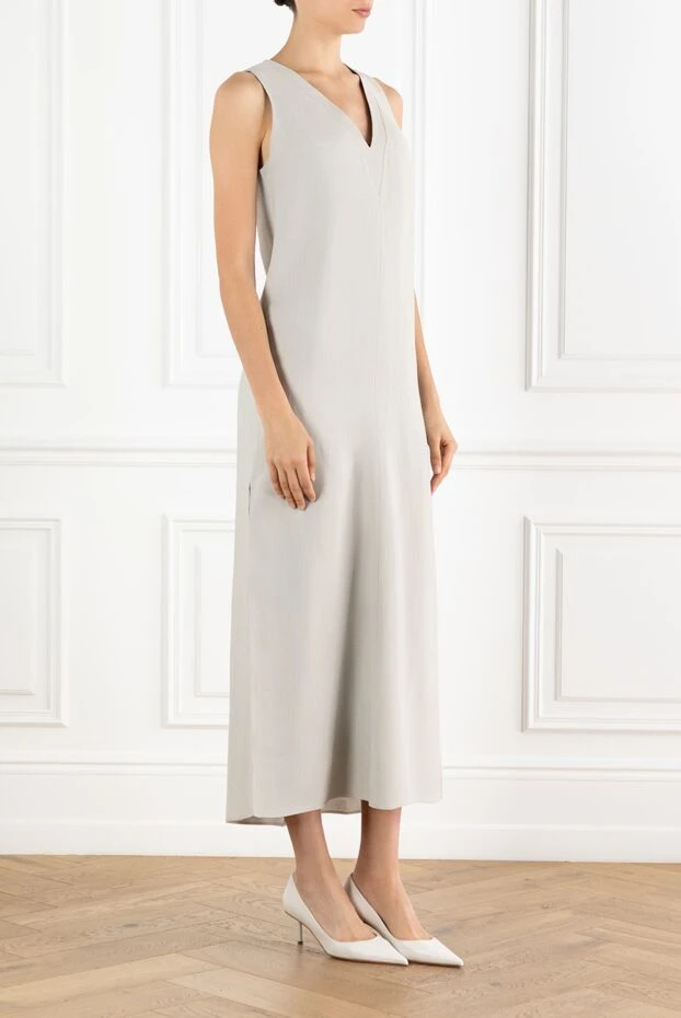 Brunello Cucinelli maxi sleeveless dress with slits made of viscose and linen beige 188361 - photo 3