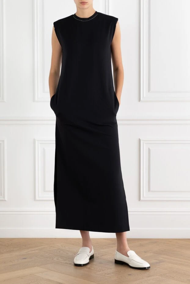 Brunello Cucinelli black women's sleeveless dress with collar trim 188365 - photo 2