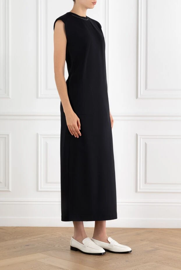 Brunello Cucinelli black women's sleeveless dress with collar trim 188365 - photo 3