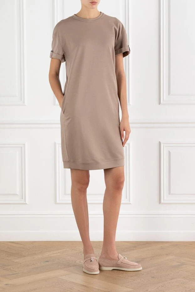 Brunello Cucinelli knitted t-shirt dress brown with trim 188369 - photo 2