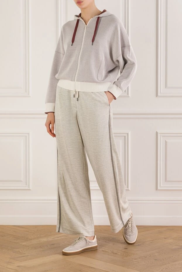 Brunello Cucinelli women's travelwear trousers in grey cotton and silk interlock 188372 - photo 2
