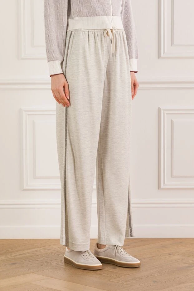 Brunello Cucinelli women's travelwear trousers in grey cotton and silk interlock 188372 - photo 3