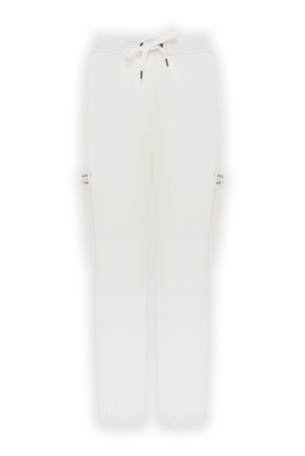 Белые брюки из хлопка на завязке с карманами на штанинах - фото 1